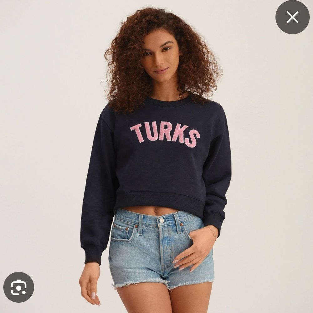 Navy Turks Embroidered Crop Top -Medium